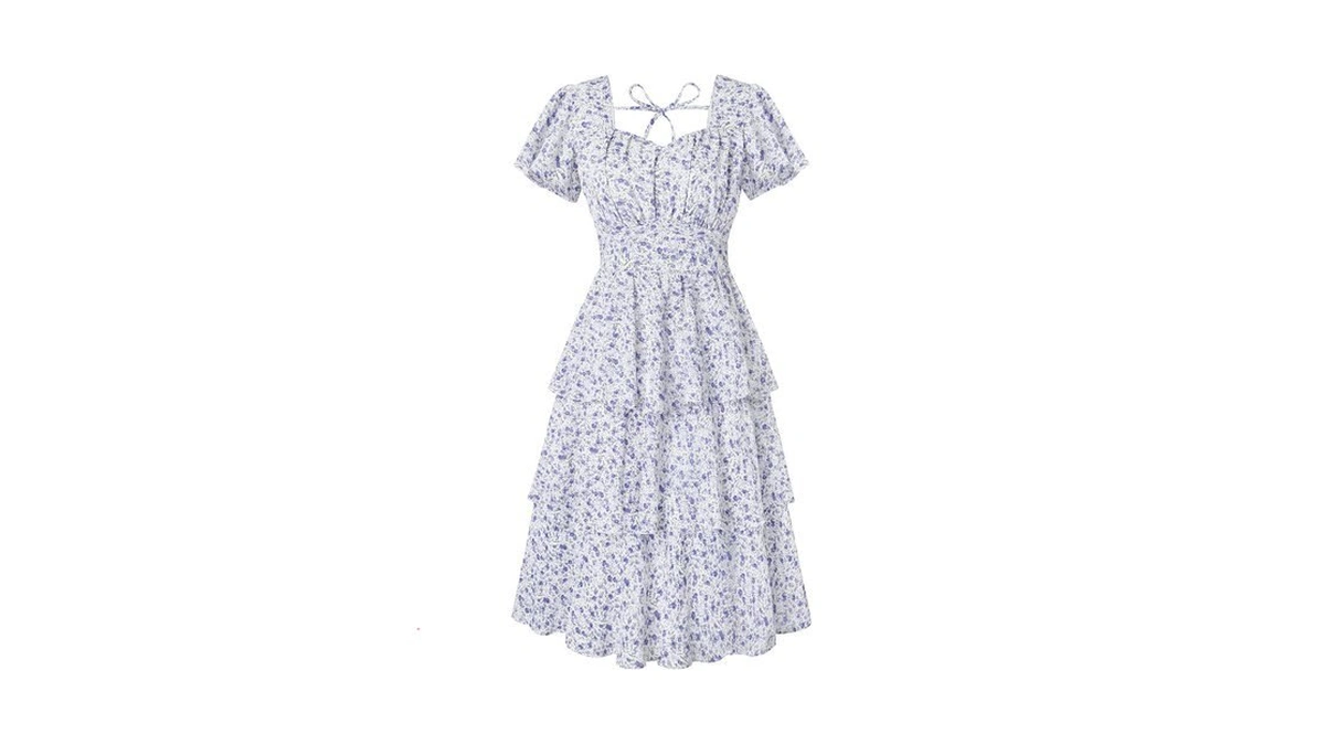 Women's Purple Floral Midi Dress 2026 Summer Vintage Sweatheart Neck