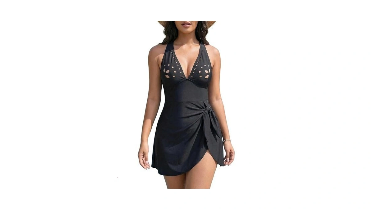 Sherrydc Women's One Piece Swim Dress Cross Back Tummy Control