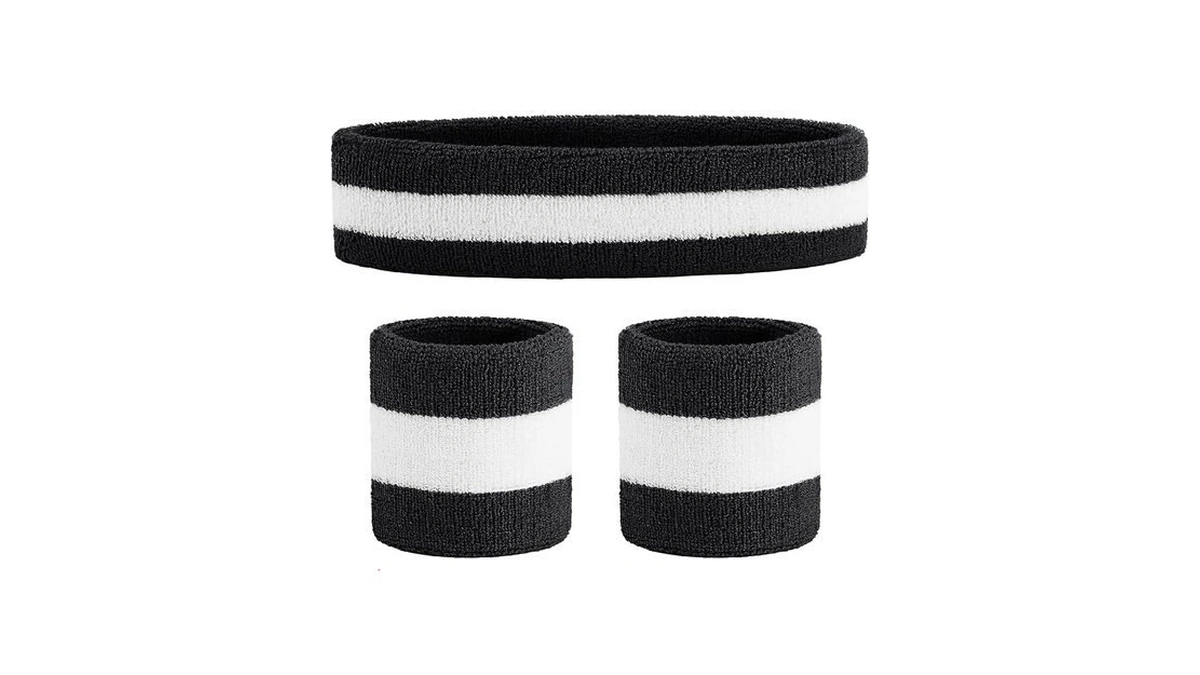 Onupgo Grey Sweatband Set Sports Headband Wrist Striped Sweatbands Terry