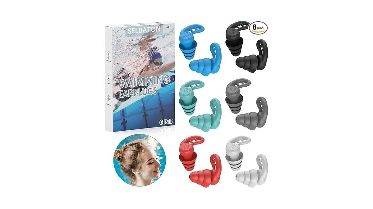 Swimming Ear Plugs For Adults, 6 Pairs Reusable Silicone Waterproof