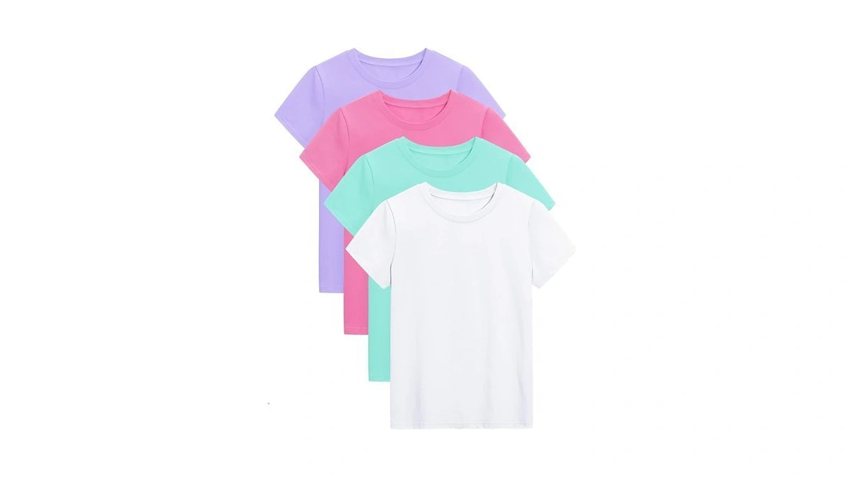 Kereda 4 Pack Girls Short Sleeve Shirts Cotton T-shirts Summer
