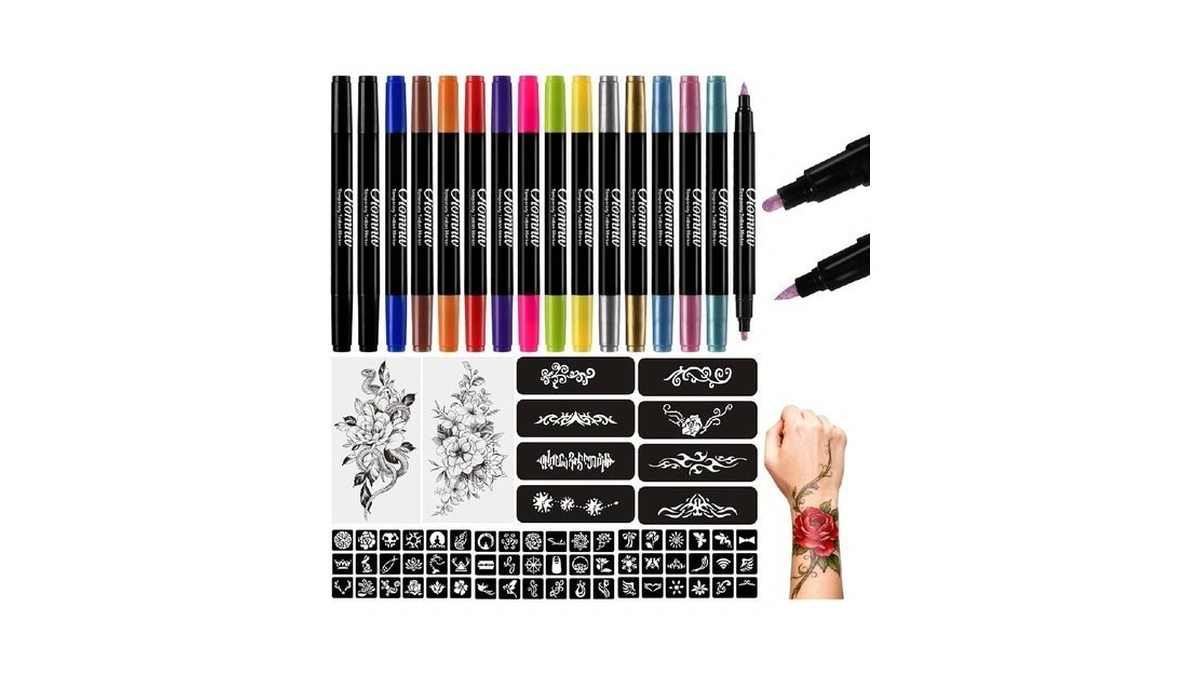 Oiomniv Temporary Tattoo Markers, 15pcs Body Markers Dual-end For Teens