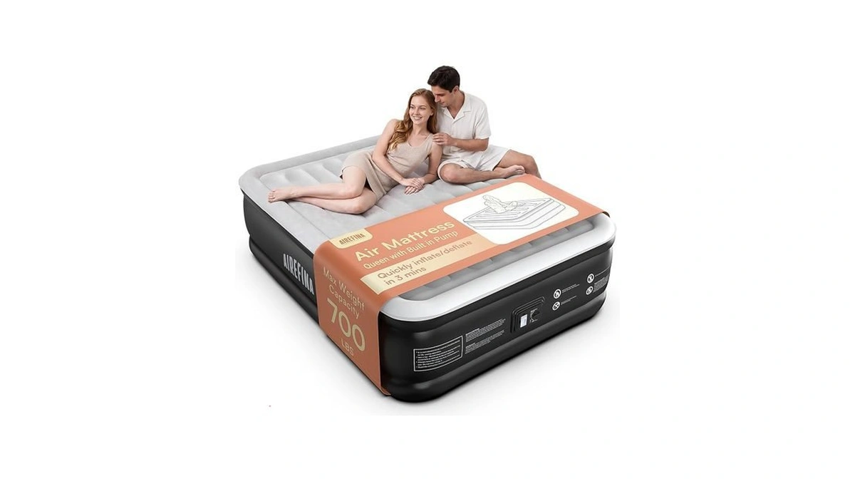 Airefina Queen Air Mattress With Built-in Pump, Raised Comfort Blow