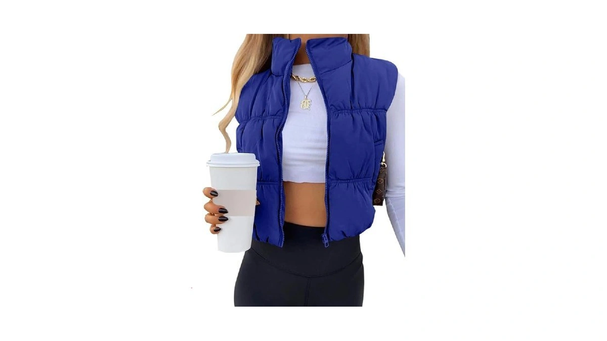 Sysea Women's Crop Puffer Vest Winter Zip Up Lightweight Sleeveless