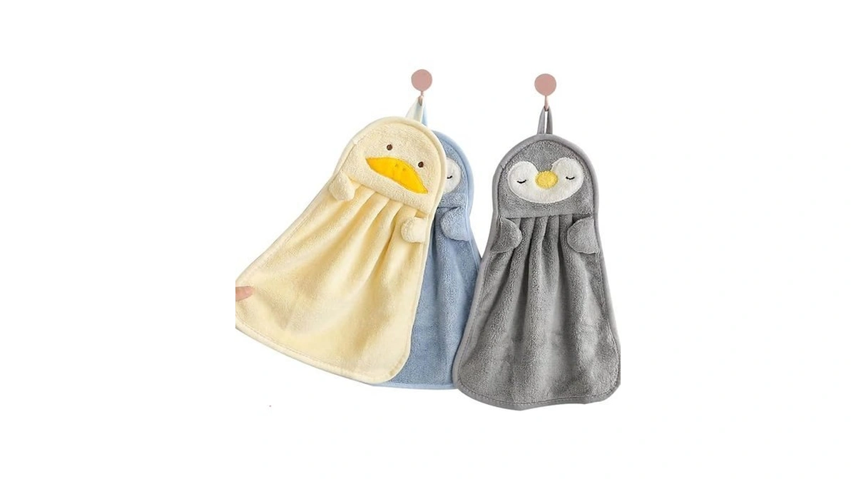 Ewanda 3 Pack Cute Hand Towels With Hanging Loop, Kids
