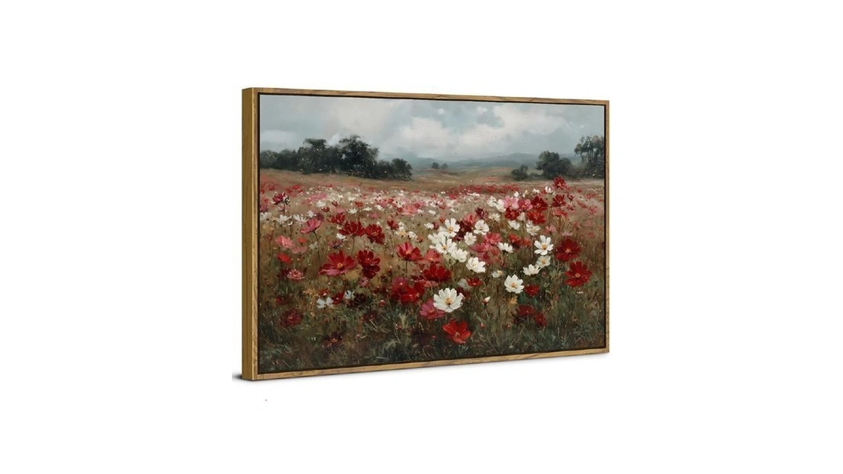 Red And White Daisy Wall Art Abstract Flowers Picture For