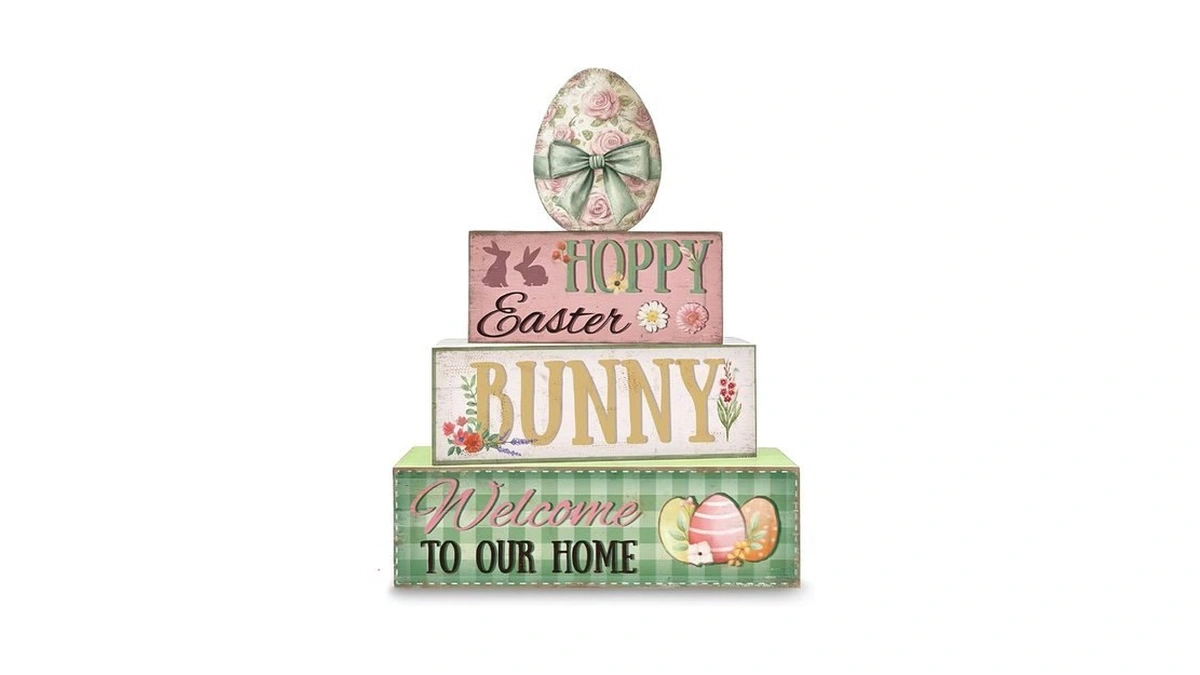 Golibra Easter Decorations, 4 Pcs Wooden Easter Table Decorations, Easter