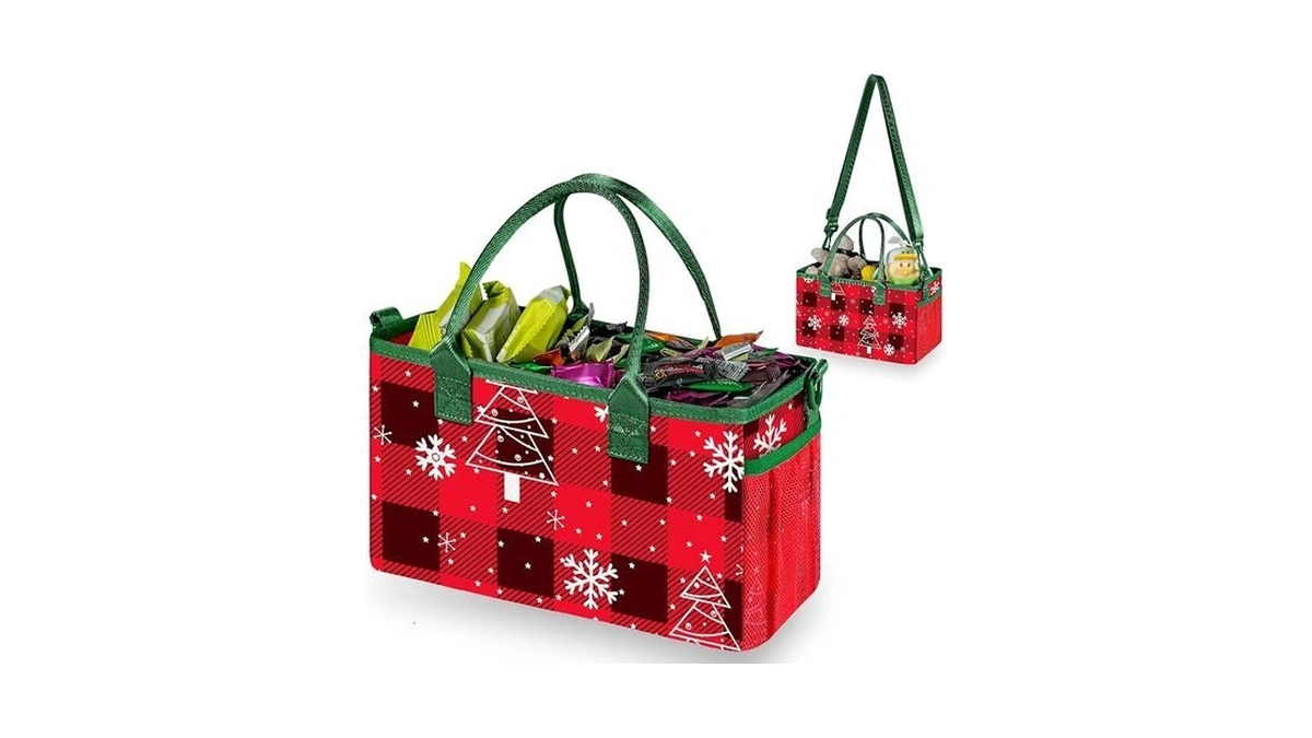Doohalo Small Merry Christmas Gift Carry Storage Tote Case With