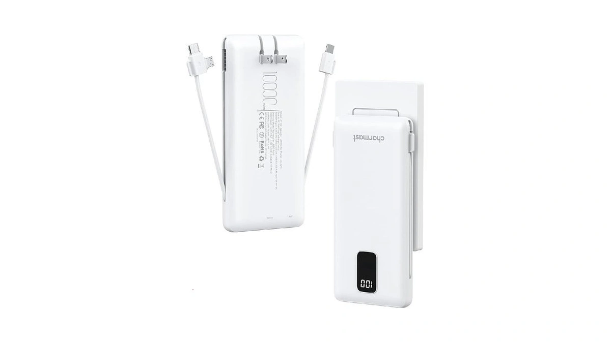 Charmast Portable Charger With Built-in Cables And Wall Plug, 10000mah