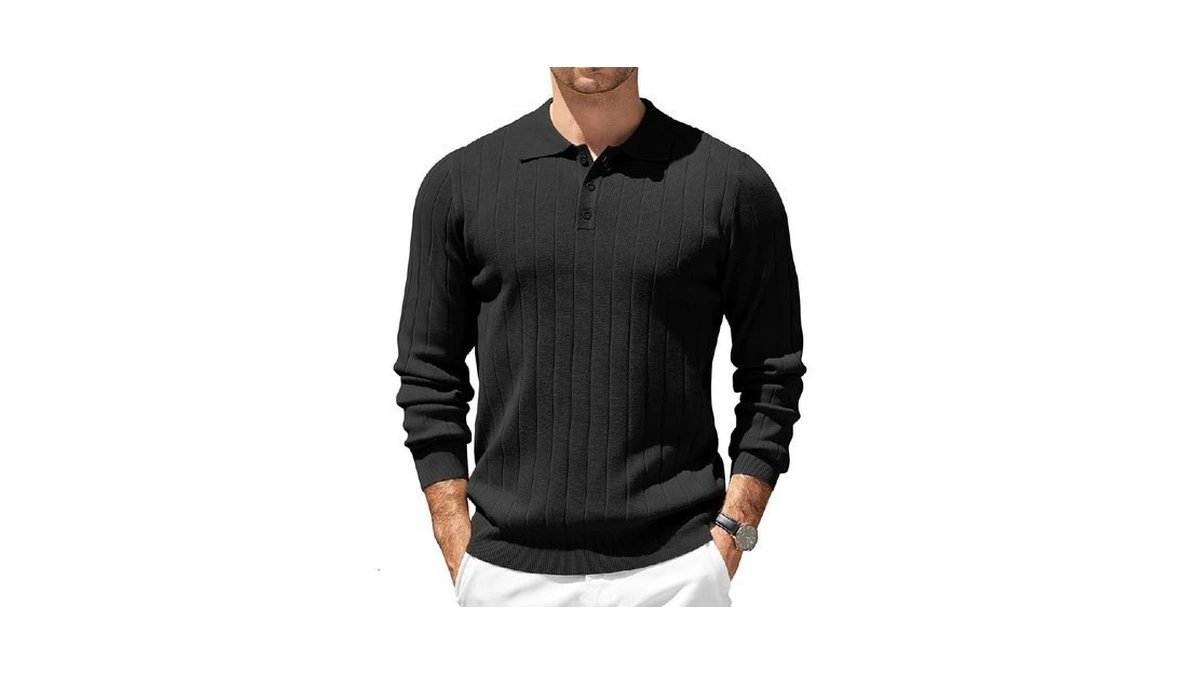 Coofandy Mens Knit Polo Shirts Long Sleeve Polo Sweater Big
