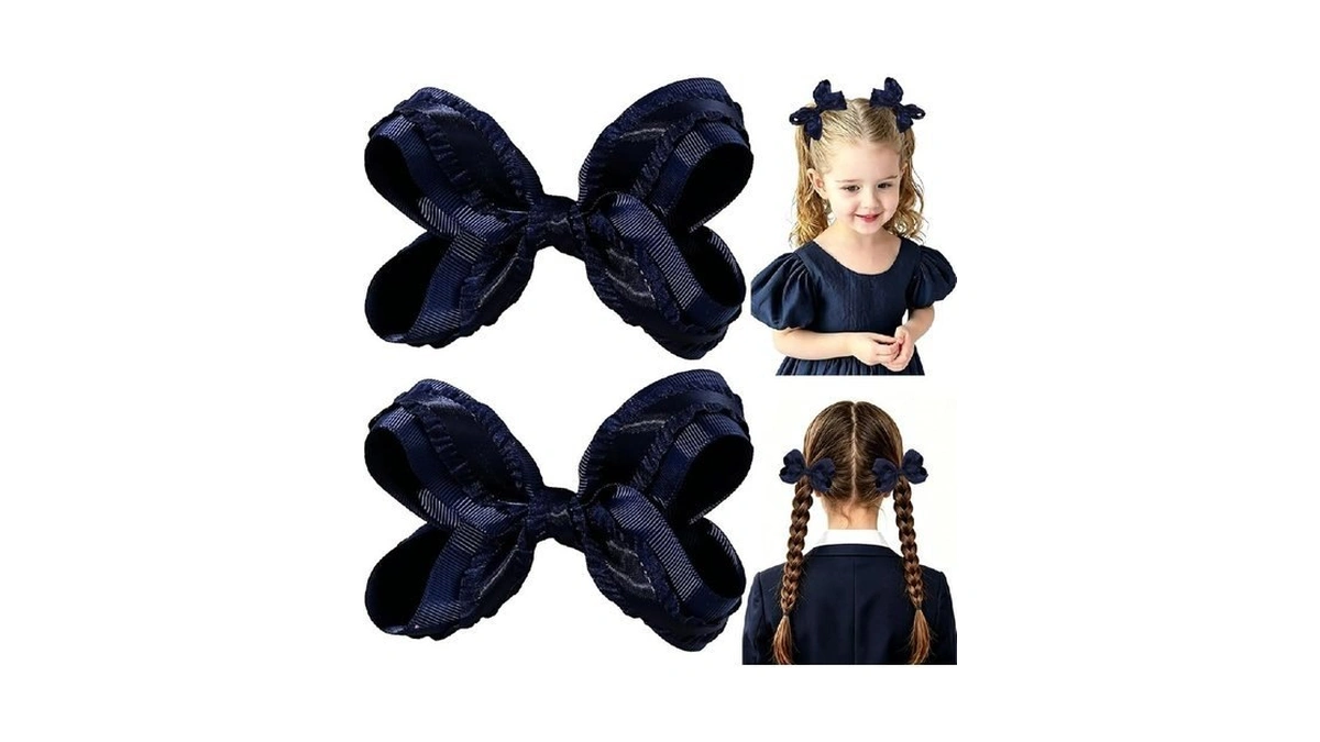 Pabobit 2pcs Grosgrain Ribbon Hair Bows For Girls, 5 Inch