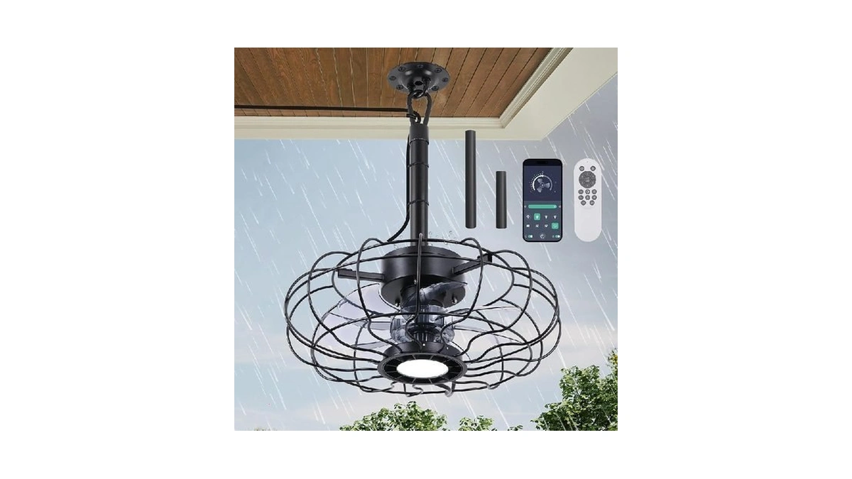 15" Outdoor Ceiling Fan With Light, With Remote And App