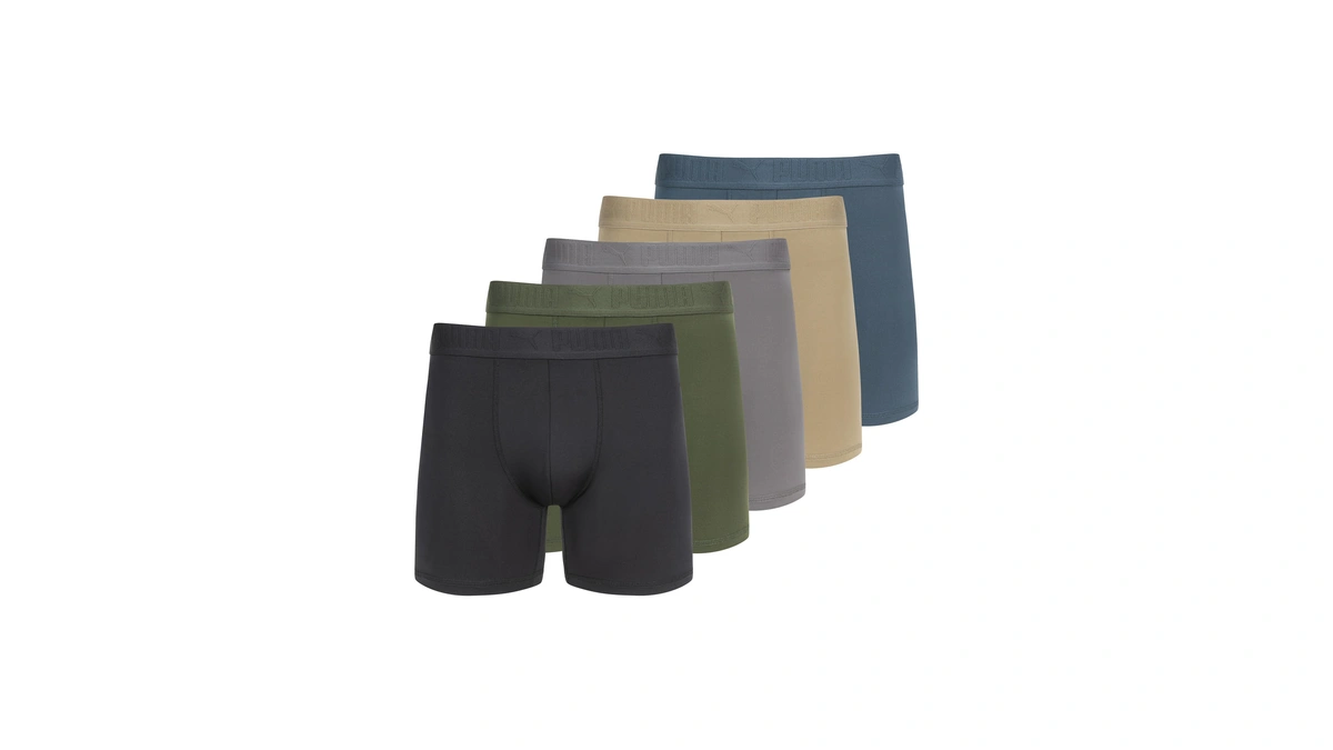 Puma Men's 5 Pack Performance Boxer Briefs, Olive/black, Medium
