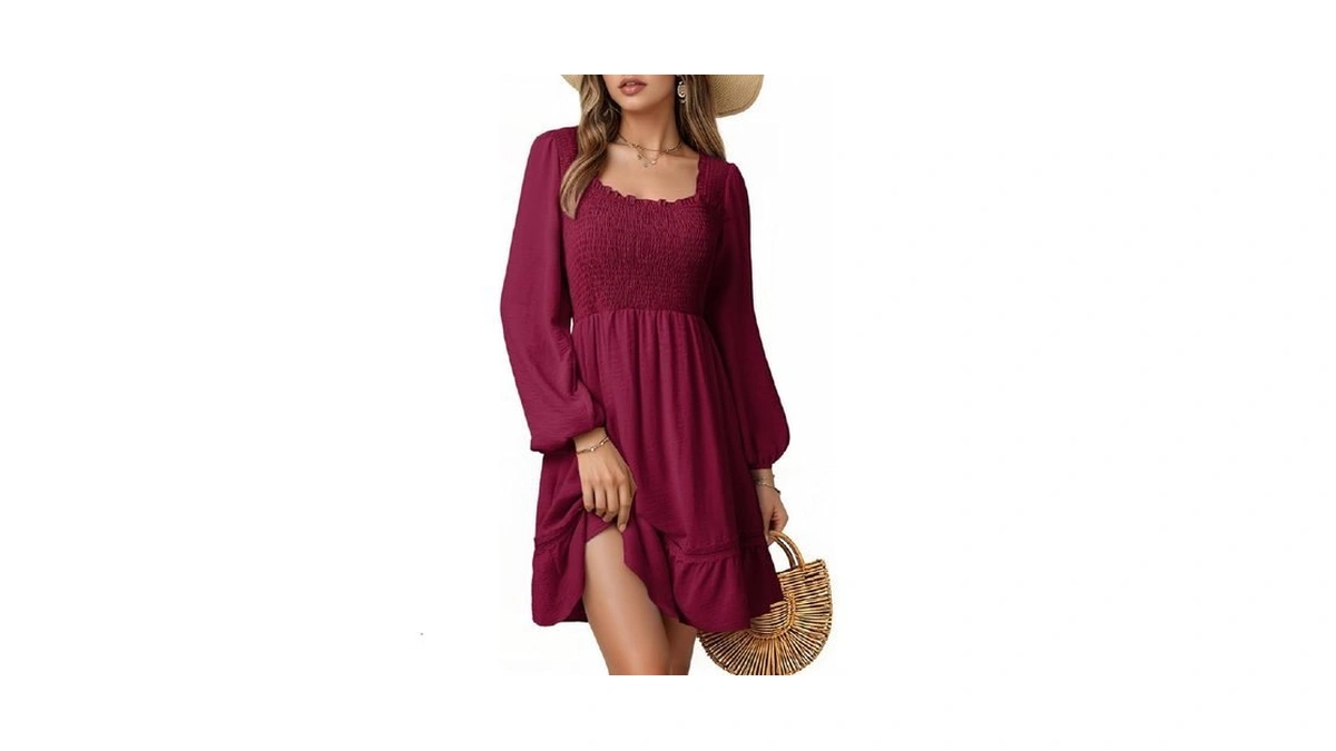 Dokotoo Long Sleeve Dress Square Neck Wedding Guest Dresses For