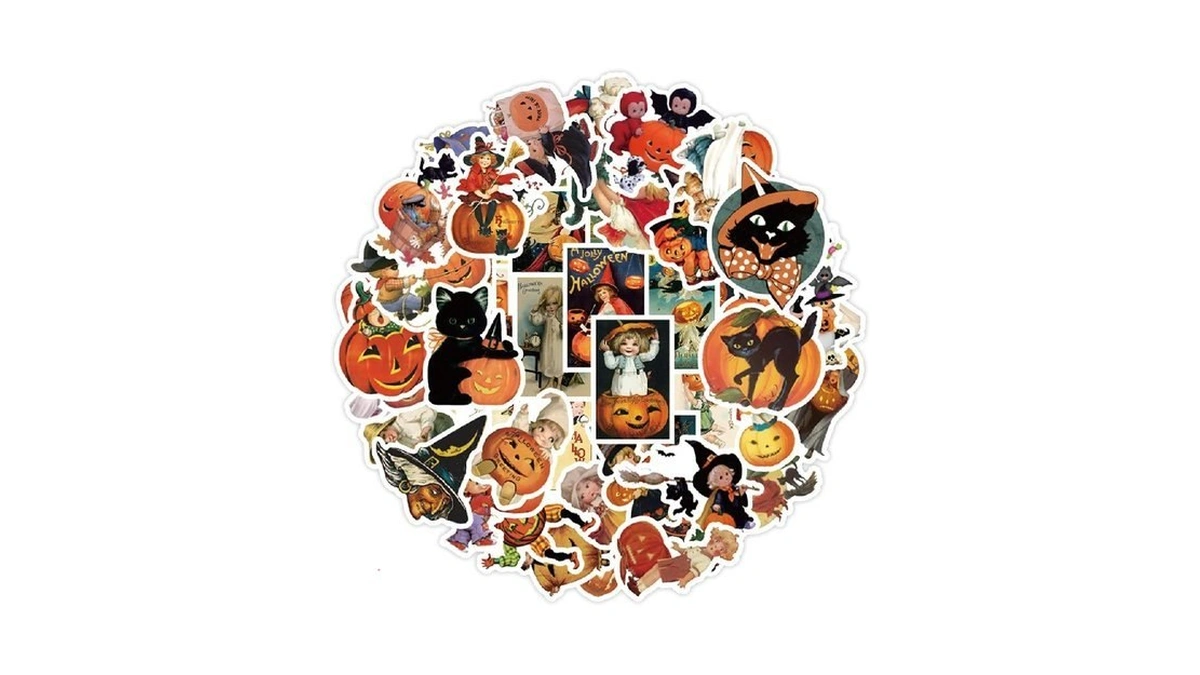 K1tpde 55pcs Vintage Halloween Vinyl Stickers, Pumpkin Witch Stickers Pack