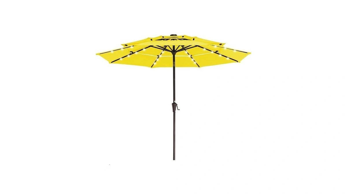 Jearey 3 Tiers Patio Umbrella With Solar Lights 9ft Outdoor