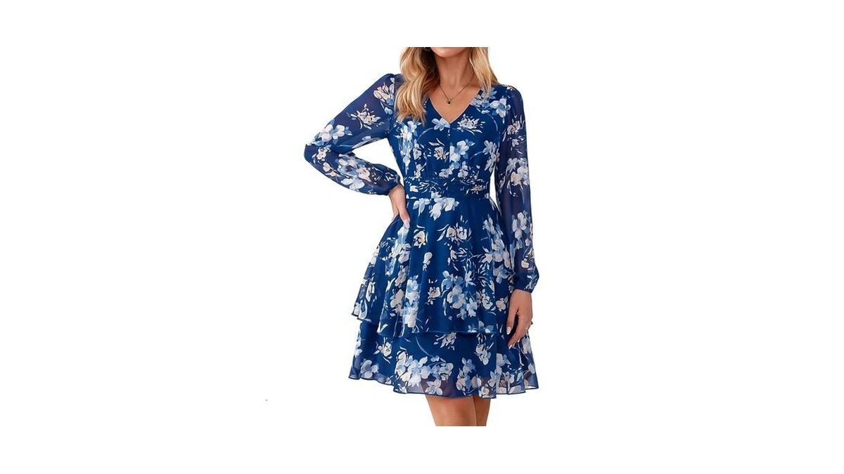 Simplee Womens Floral Wedding Guest Dress Casual Fall Long Sleeve