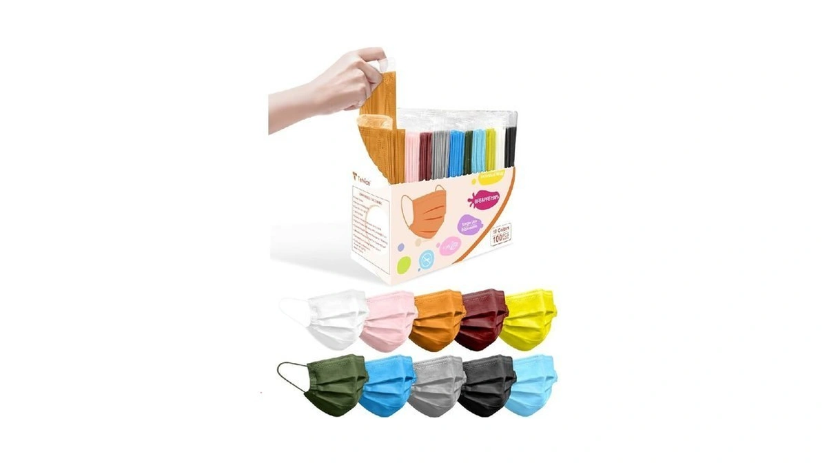 Tenice Adult Face Masks Disposable 100 Pack 10 Colors, 4
