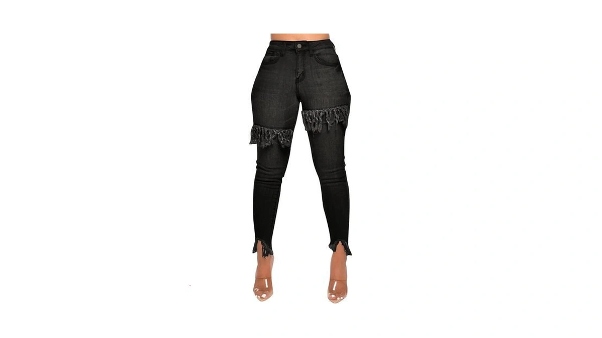 Fairbeauty Women's Skinny Stretch Jeans Frayed Raw Hem Slim Fit