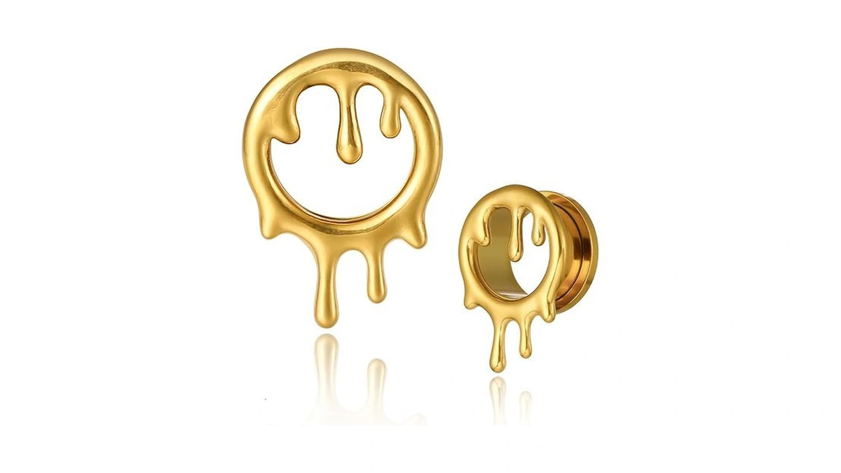 Twolobes 2pcs Gold Cool Drops Ear Gauges For Stretched Lobe