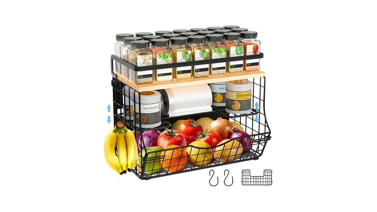 3-tier Magnetic Shelf For Fridge With Divider & Bamboo Top,