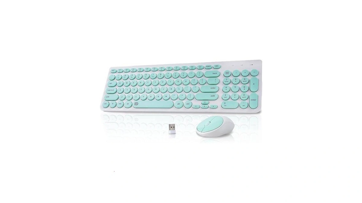 Xuangui Wireless Keyboard Mouse Combo Round Keycaps,full Size Retro Typewriter