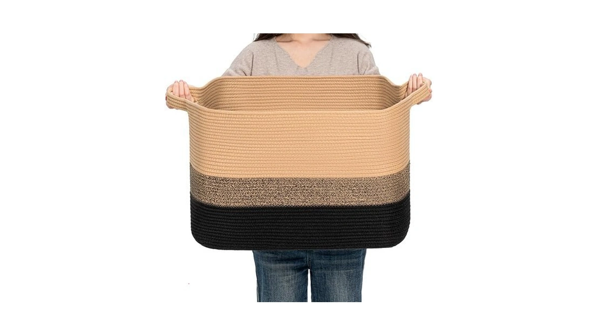 Clhmily&z Stylish Square Cotton Rope Storage Basket (black & Camel,
