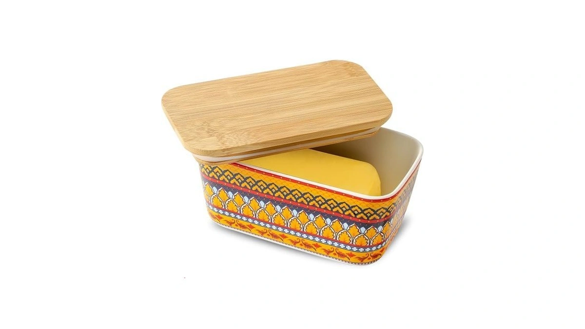 Hasense Bohemian Butter Dish, Farmhouse Ceramic Butter Dish With Lid
