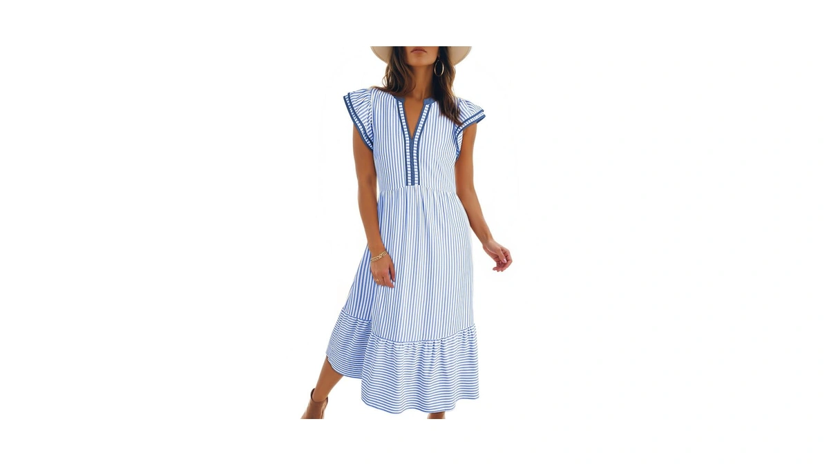 Dokotoo Womens Summer Dresses 2026 Beach V-neck Ruffle Cap Sleeve