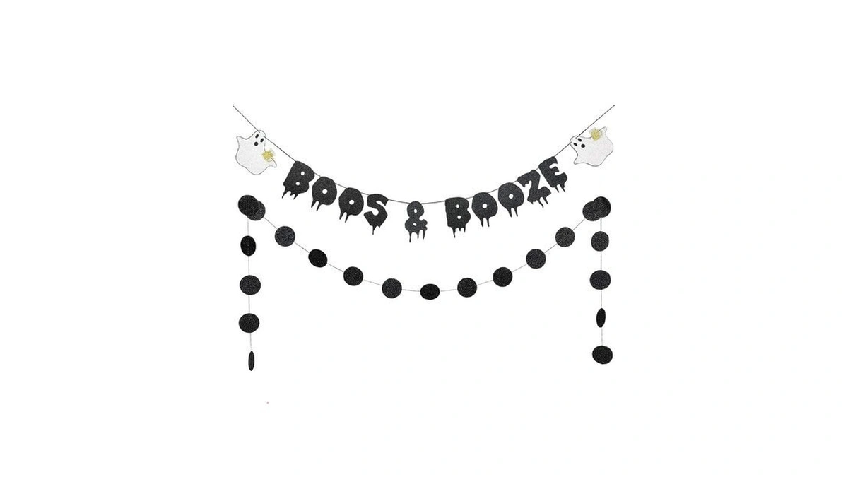 Black Glitter Boos And Booze Banner Here For The Boos