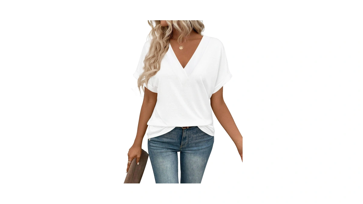 Eymuse T Shirts Short Sleeve V Neck Tees Womens Fashion