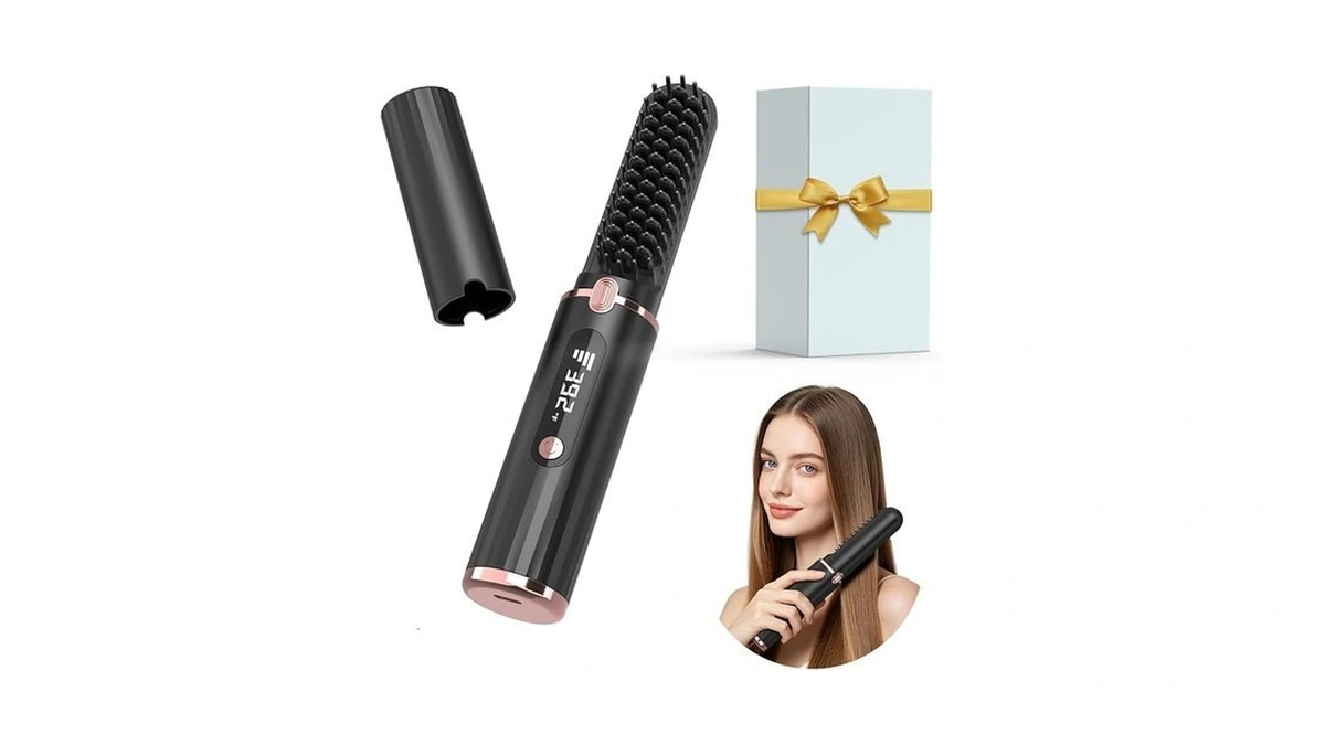 Cordless Hair Straightener Brush, Portable 4500mah Rechargeable Straightening Comb, Mch