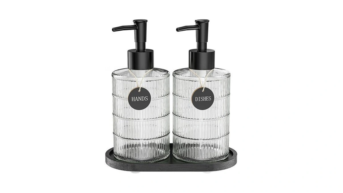 Amazon : Masadi Soap Dispenser Set With Bamboo Tr