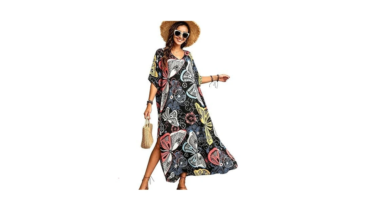 Zirhysta Womens Kaftan Beach Cover Up Flowy Plus Size Maxi