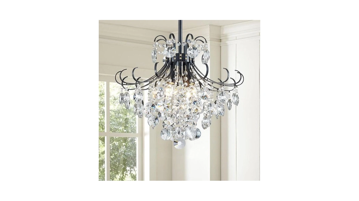 Peskoe Black Crystal Chandeliers, 4-light Modern Dining Room Light Fixture,