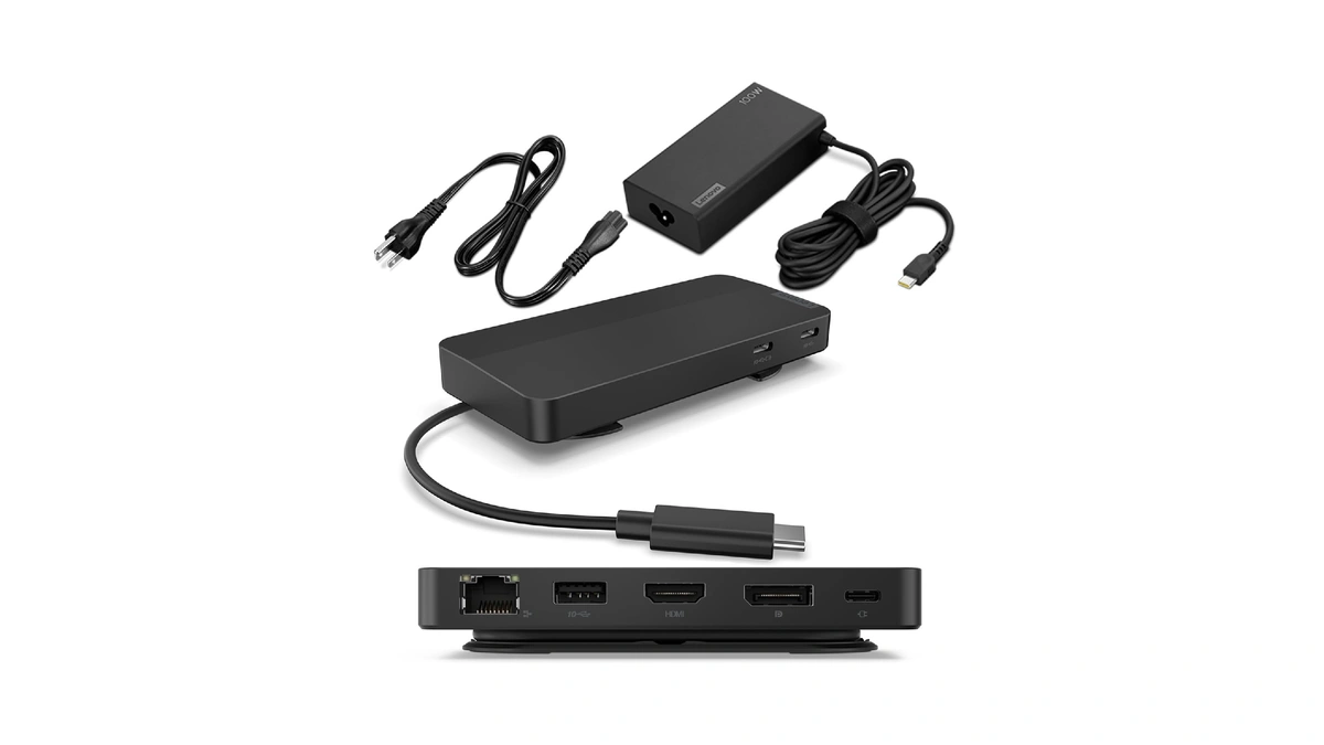 Lenovo Usb-c Dual Display Travel Dock W/ 100w Power Adapter