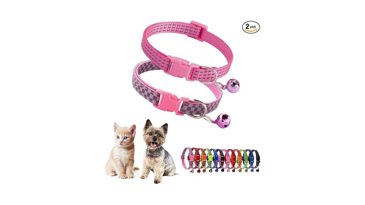 Xsmall Dog Collar With Bell,(2-pack) Pink Reflective Cat Collar With