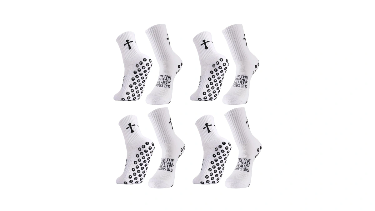 Jspupifip 4 Pairs Cross Grip Soccer Socks Anti Slip Christian