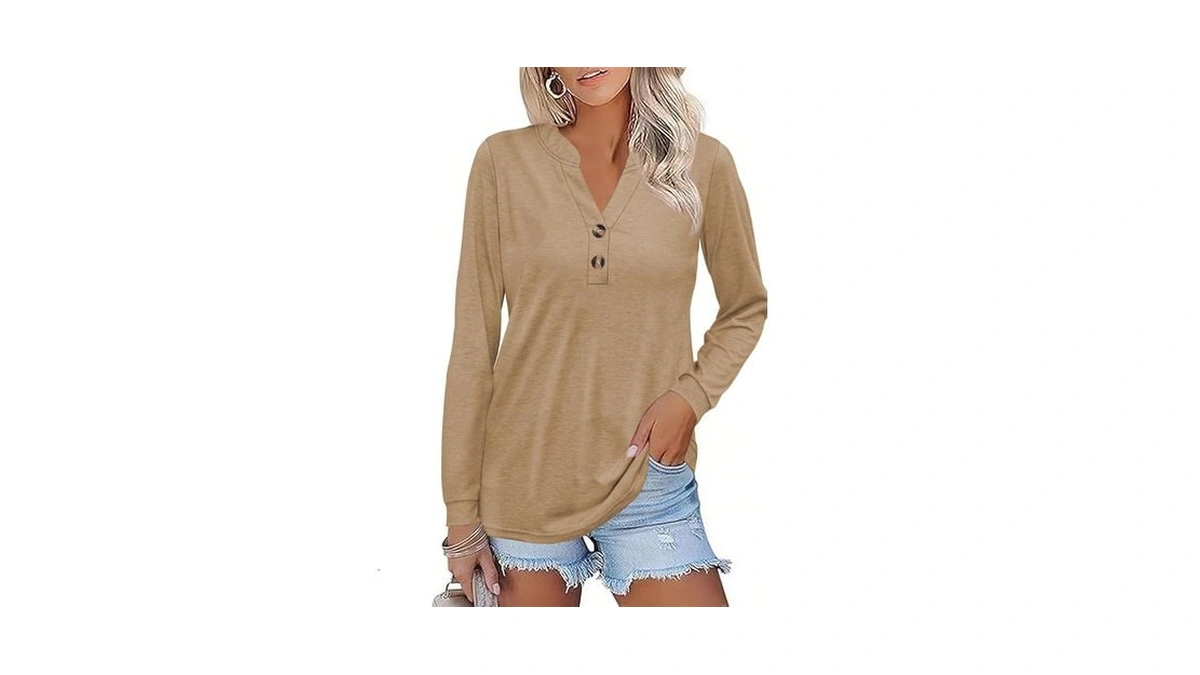 Zaayogarden Women Button Down Henley Shirts V Neck Long Sleeve