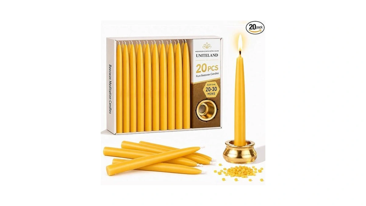 Uniteland 20 Pack Beeswax Meditation Candles, 3.15 Inch 20 Minute