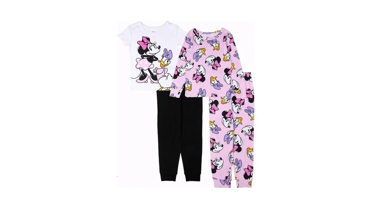 Disney Minnie Mouse Girls' 4-piece Snug-fit Cotton Pajama Set, Soft