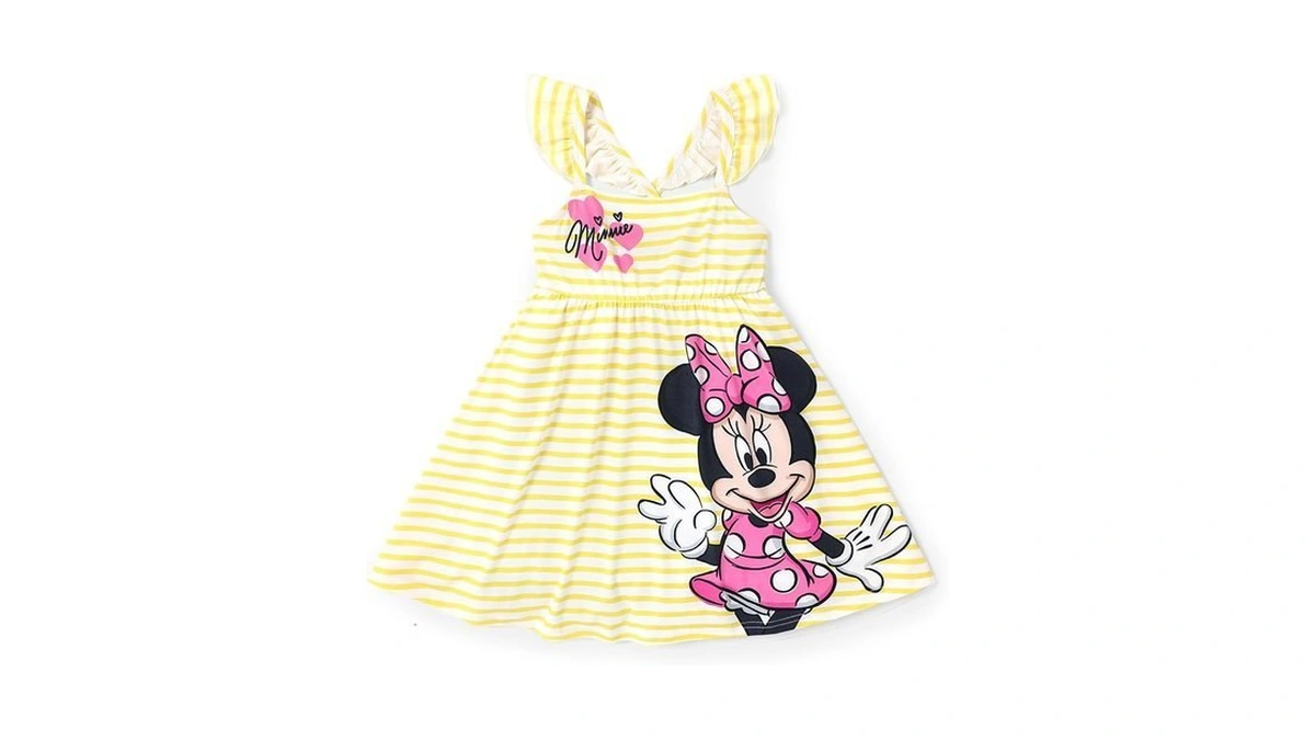 Disney Minnie Mouse Toddler Girls Dress Yellow Ruffle Sleeveless Criss