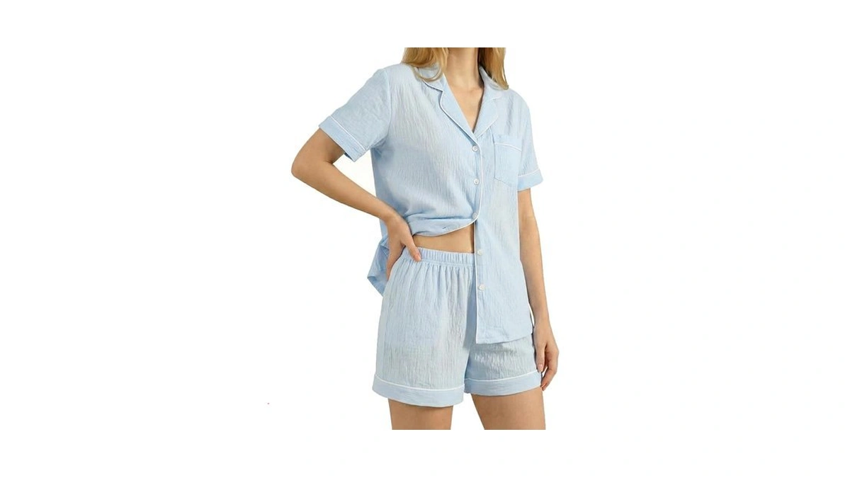 Guriyzee Women Pajamas Set Comfy Short Sleeve Button Down Sleepwear