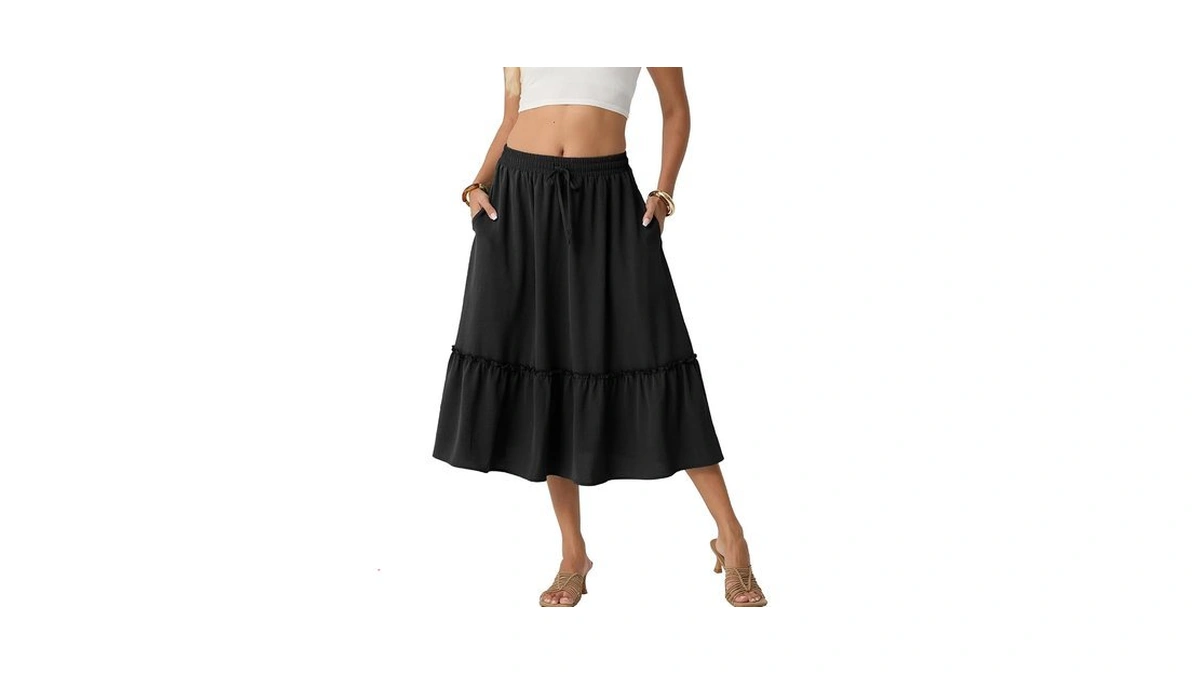 Freeoak 2026 Women's High Waisted A-line Midi Skirt Flowy Pleated