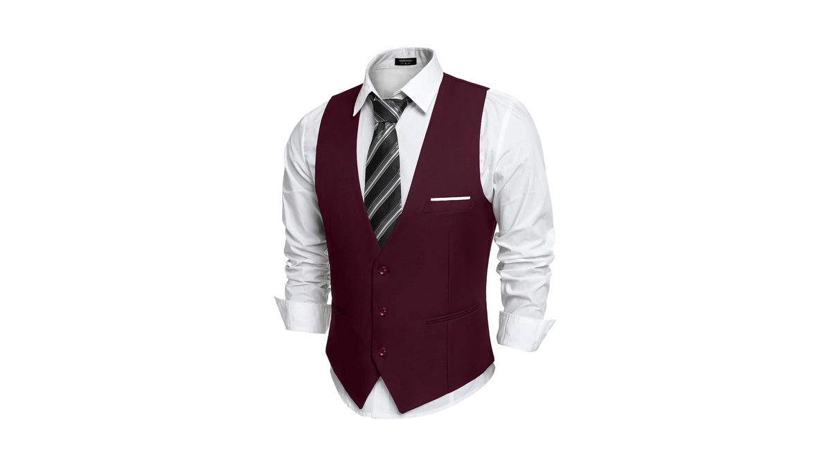 Coofandy Men's V-neck Sleeveless Business Suit Vests Slim Fit Wedding