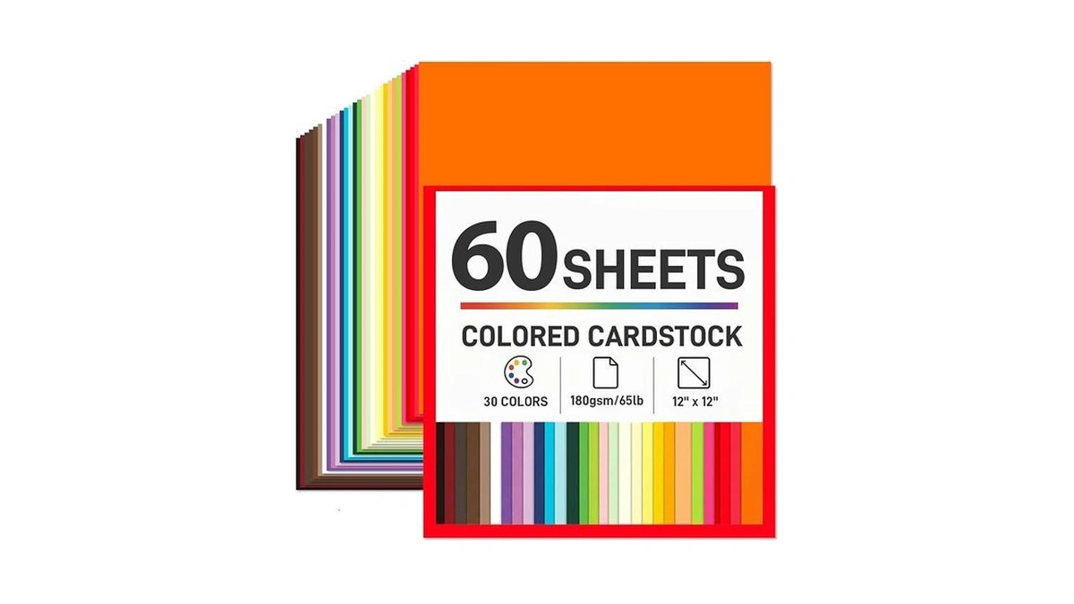 Sallyfashion 60 Sheets Colored Cardstock Paper 12x12, 65lb/180gsm Cardstock In