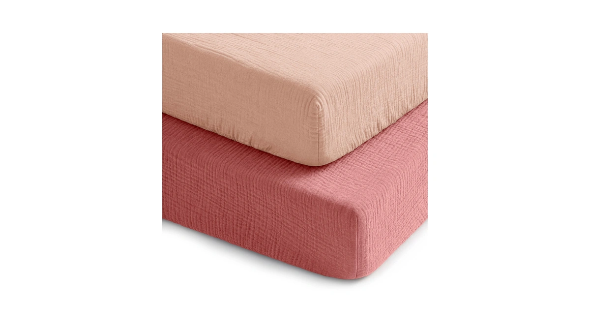 Comfy Cubs 100% Muslin Crib Fitted Sheet 2 Pack, Dusty
