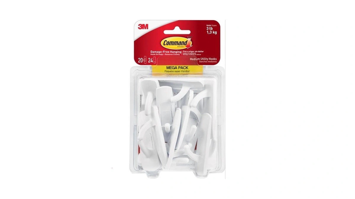 Command Medium Utility Hooks, 20 Hooks And 24 Strips, Damage-free