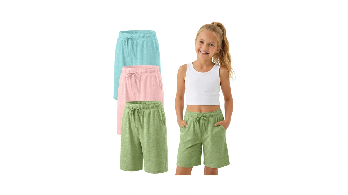 Yooaurvox 3 Pack Girls Bermuda Shorts Knee Length Straight Leg