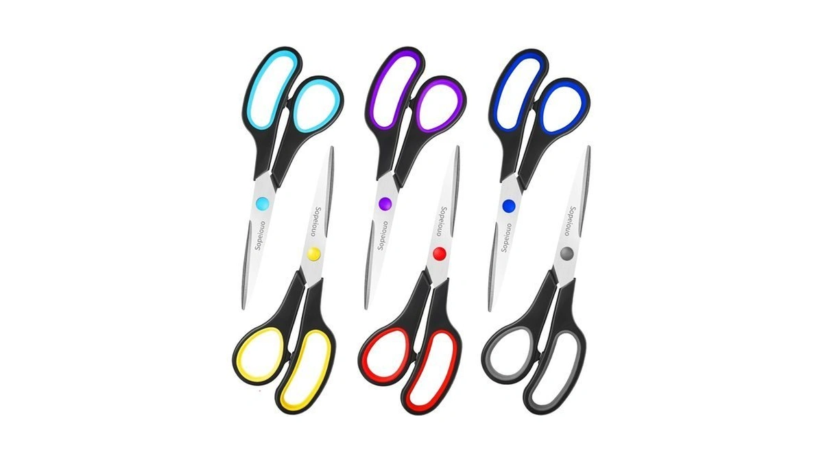 6 Pcs 8” Scissors, Sharp Stainless Steel Comfort Grip For